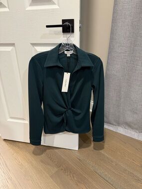 Calvin Klein Teal Button-Front Collared Long Sleeve Top